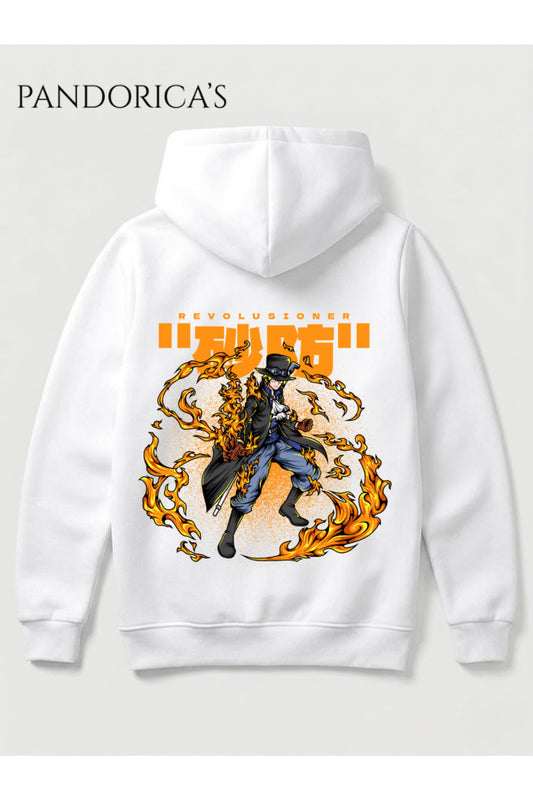 One Piece Özel Tasarım Serisi "REVOLUSIONER" Yazılı Sırt Baskılı Unisex Kapüşonlu Pamuklu Sweatshirt (Hoodie)