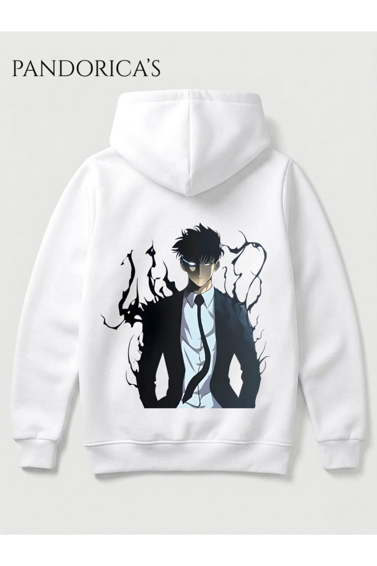Solo Leveling Anime Sung Jinwoo Tasarımı Yazılı Sırt Ve Ön Baskılı Unisex Kapüşonlu Pamuklu Sweatshirt Hoodie