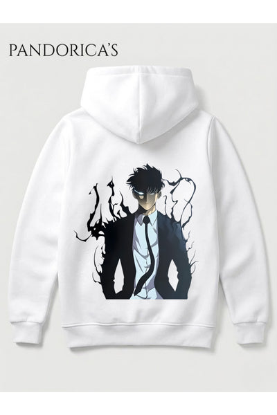 SOLO LEVELING ANİME SUNG JINWOO Tasarımı Yazılı SIRT VE ÖN Baskılı Unisex Kapüşonlu Pamuklu Sweatshirt Hoodie
