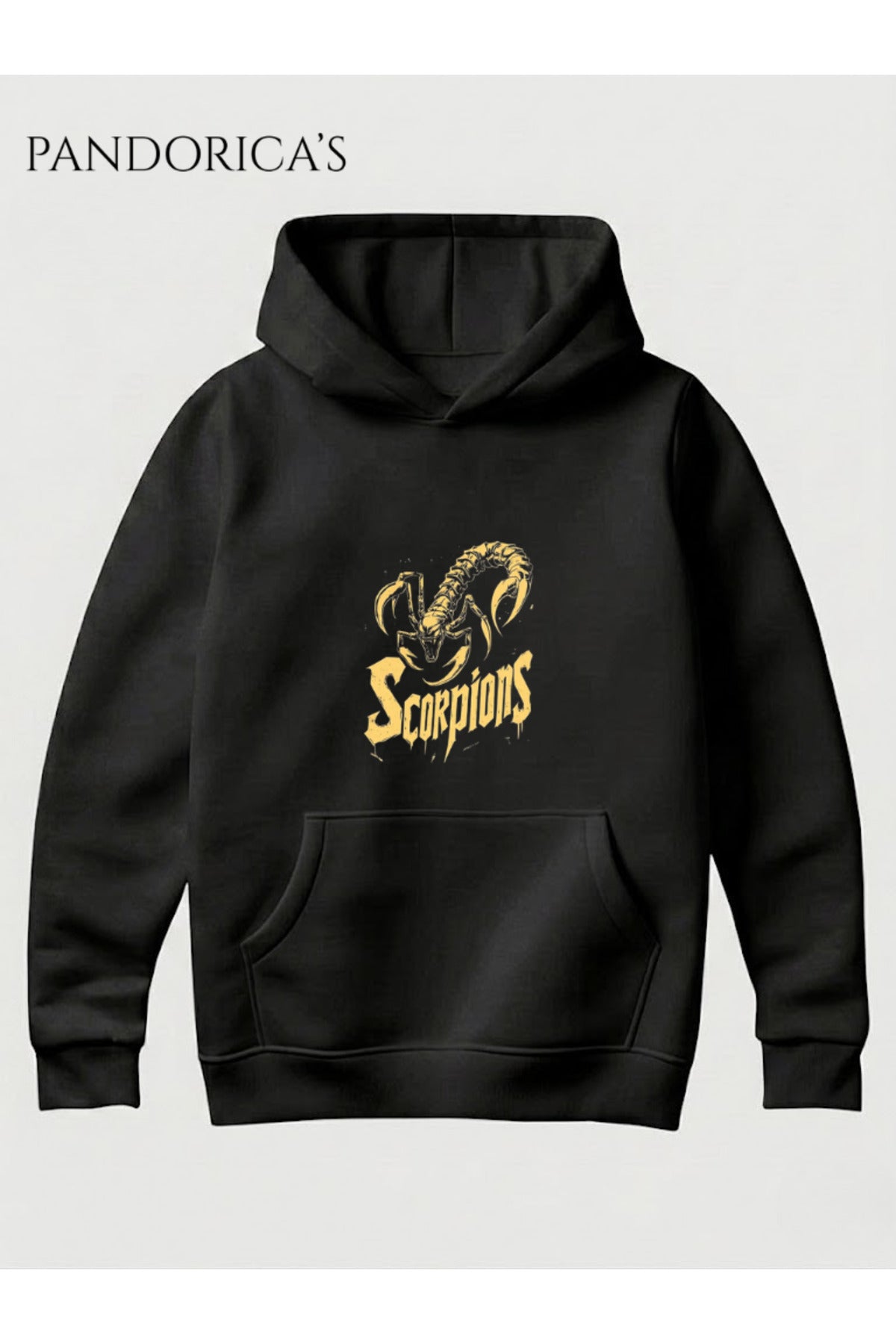 Siyah Scorpions Tasarımı Yazılı Baskılı Unisex Kapüşonlu Pamuklu Kanguru Cepli Sweatshirt Hoodie - 6