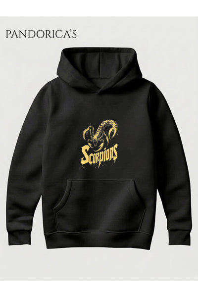 SCORPIONS Tasarımı Yazılı Baskılı Unisex Kapüşonlu Pamuklu Kanguru Cepli Sweatshirt Hoodie