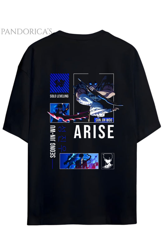 Solo Leveling Anime Tasarım Serisi Sung Jinwoo Yazılı Sırt Baskılı Pamuklu Unisex Tişört