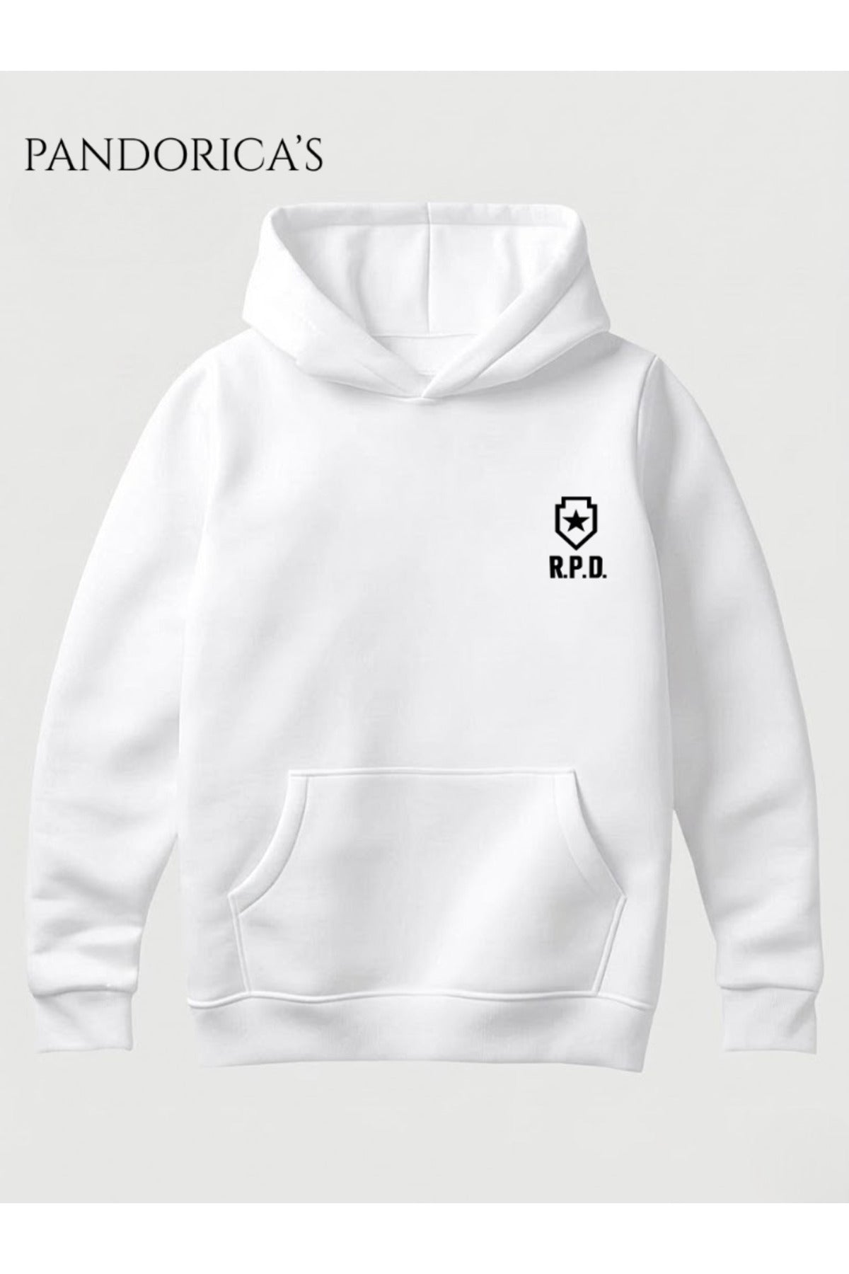 Beyaz Resident Evil "R.P.D S.T.A.R.S Racoon Police Dep." Tasarımı Yazılı Sırt Ve Göğüs Baskılı Unisex Kapüşonlu Pamuklu Gamer Sweatshirt Hoodie - 160