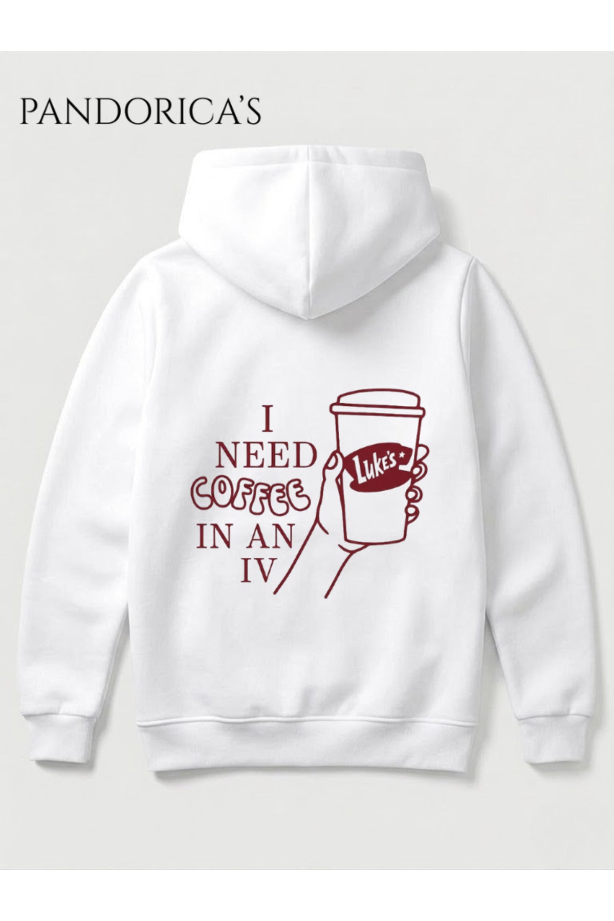Gilmore Girls "I Need Coffee In An IV" Lorelai Gilmore Kahve Tasarımı Yazılı Sırt Ve Ön Baskılı Unisex Kapüşonlu Pamuklu Sweatshirt Hoodie