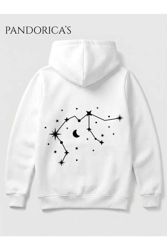 Kova Burcu Zodyak Takımyıldız Sırt Ve Göğüs Baskılı Kapüşonlu Pamuklu Sweatshirt – Aquarius (Hoodie)