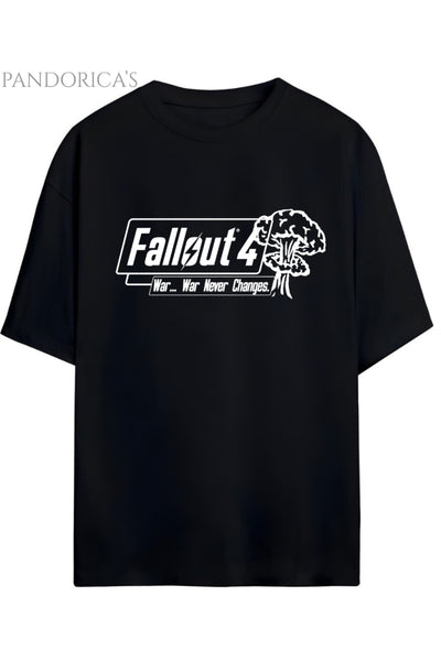 FALLOUT 4 TASARIMI BASKILI "WAR...WAR NEVER CHANGES" YAZILI PAMUKLU UNISEX TİŞÖRT