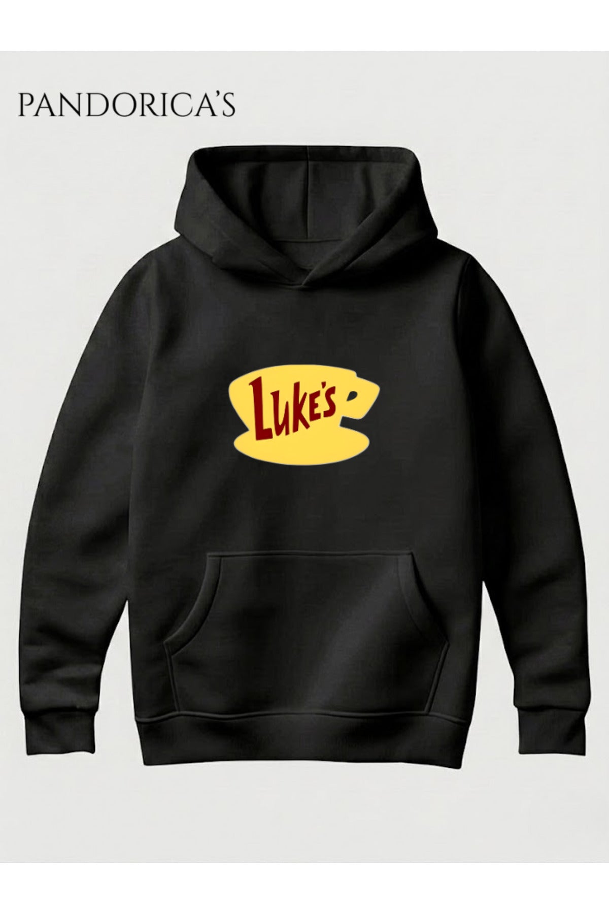 Siyah Gilmore Girls İkonik "Luke's" Tasarımı Yazılı Baskılı Unisex Kapüşonlu Pamuklu Sweatshirt Hoodie - 150