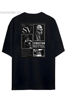 Pandorica's Sebastian Vettel Tasarımı Sırt ve Göğüs Baskılı Unisex Pamuklu T-shirt