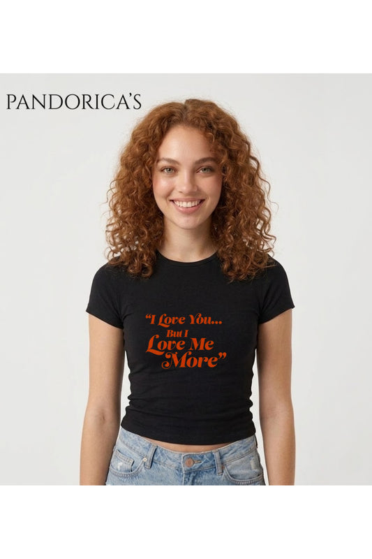 Sex And The City Tasarım Serisi Samantha Jones İkonik Replik "I LOVE YOU BUT I LOVE ME MORE" Yazılı Baskılı Slim Fit Likralı 