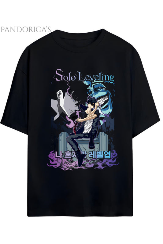 Solo Leveling Anime Tasarım Serisi Yazılı Baskılı Pamuklu Unisex Tişört