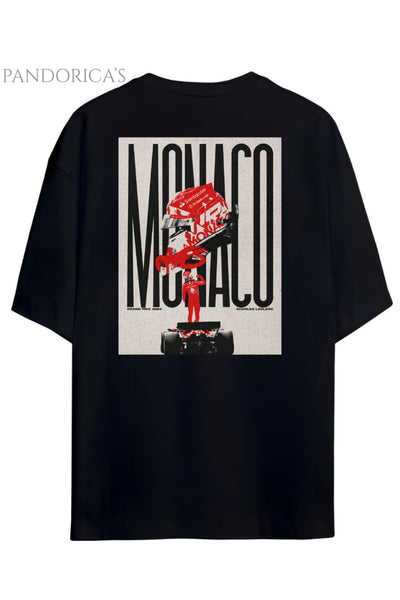 Pandorica's Charles Leclerc Monako Tasarimi Sırt ve Göğüs Baskılı Unisex Pamuklu T-shirt