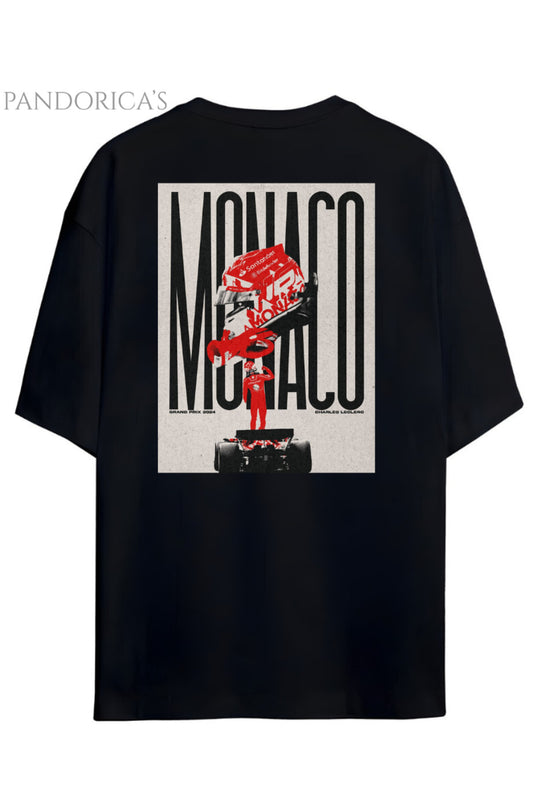 Pandorica's Charles Leclerc Monako Tasarimi Sırt ve Göğüs Baskılı Unisex Pamuklu T-shirt