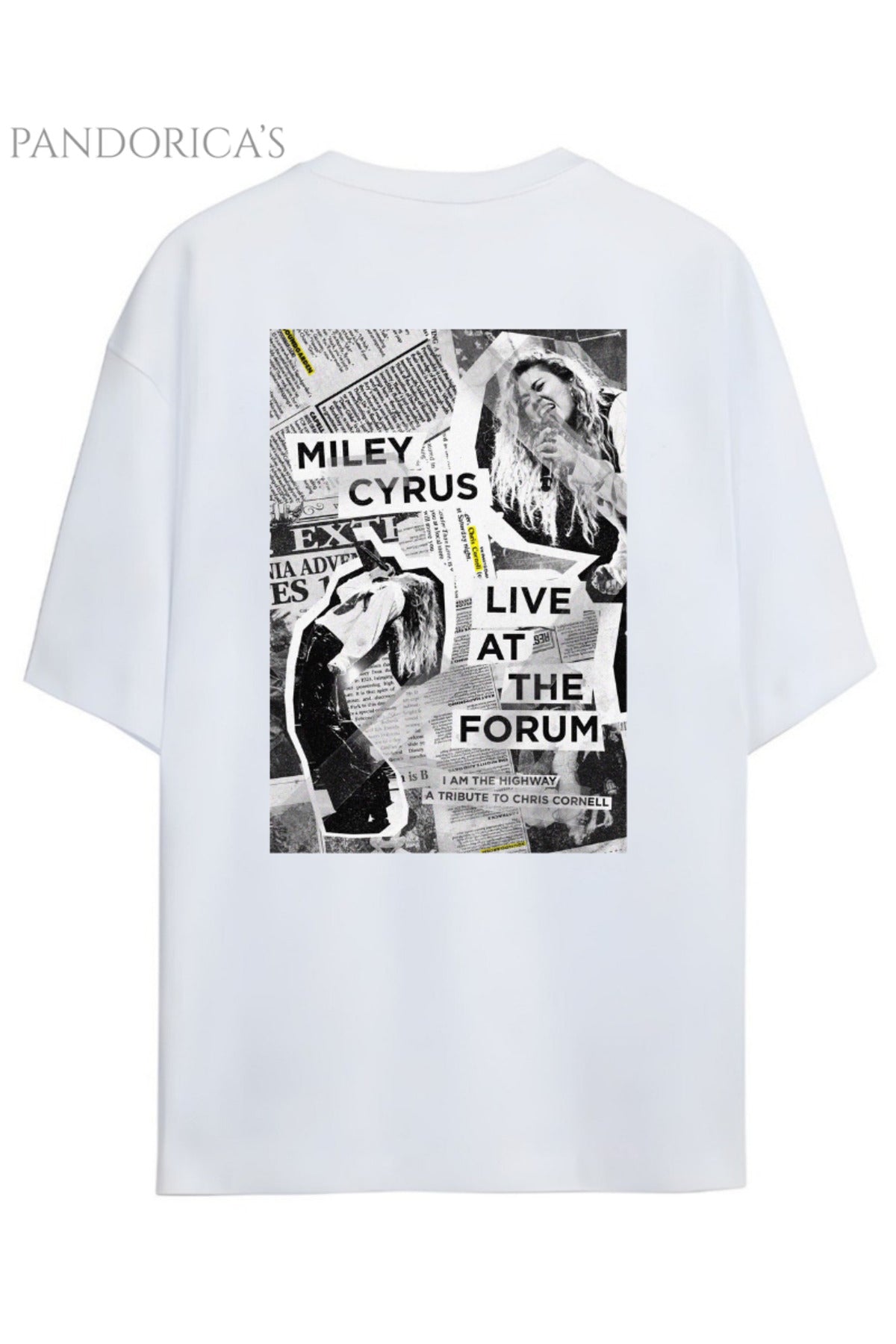 Beyaz Pandorica's Miley Cyrus Chris Cornell Tribute Tasarımı Sırt Baskılı Unisex Pamuklu T-Shirt - 41