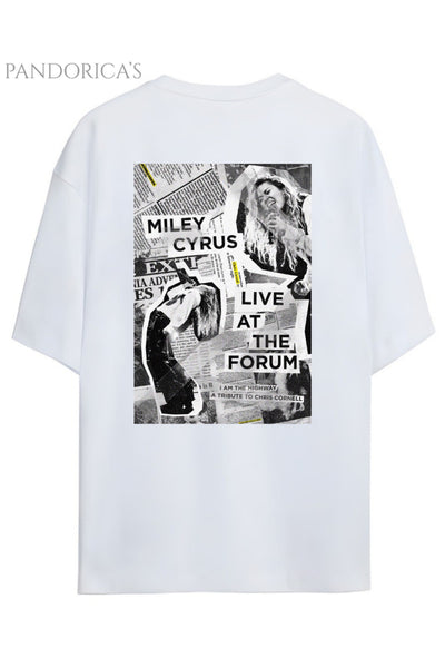 Pandorica's Miley Cyrus Chris Cornell Tribute Tasarımı Sırt Baskılı Unisex Pamuklu T-shirt