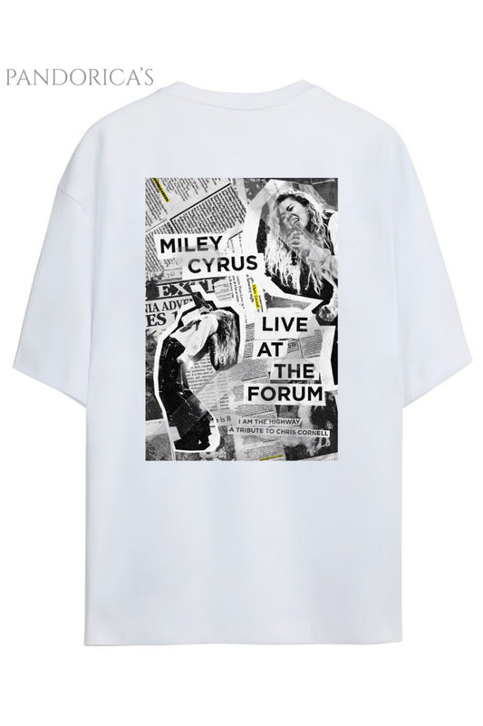 Pandorica's Miley Cyrus Chris Cornell Tribute Tasarımı Sırt Baskılı Unisex Pamuklu T-shirt