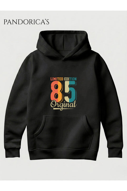 VINTAGE 1985 DOĞUM YILI YAZILI BASKILI RETRO TASARIM UNISEX KAPÜŞONLU PAMUKLU SWEATSHIRT HOODIE