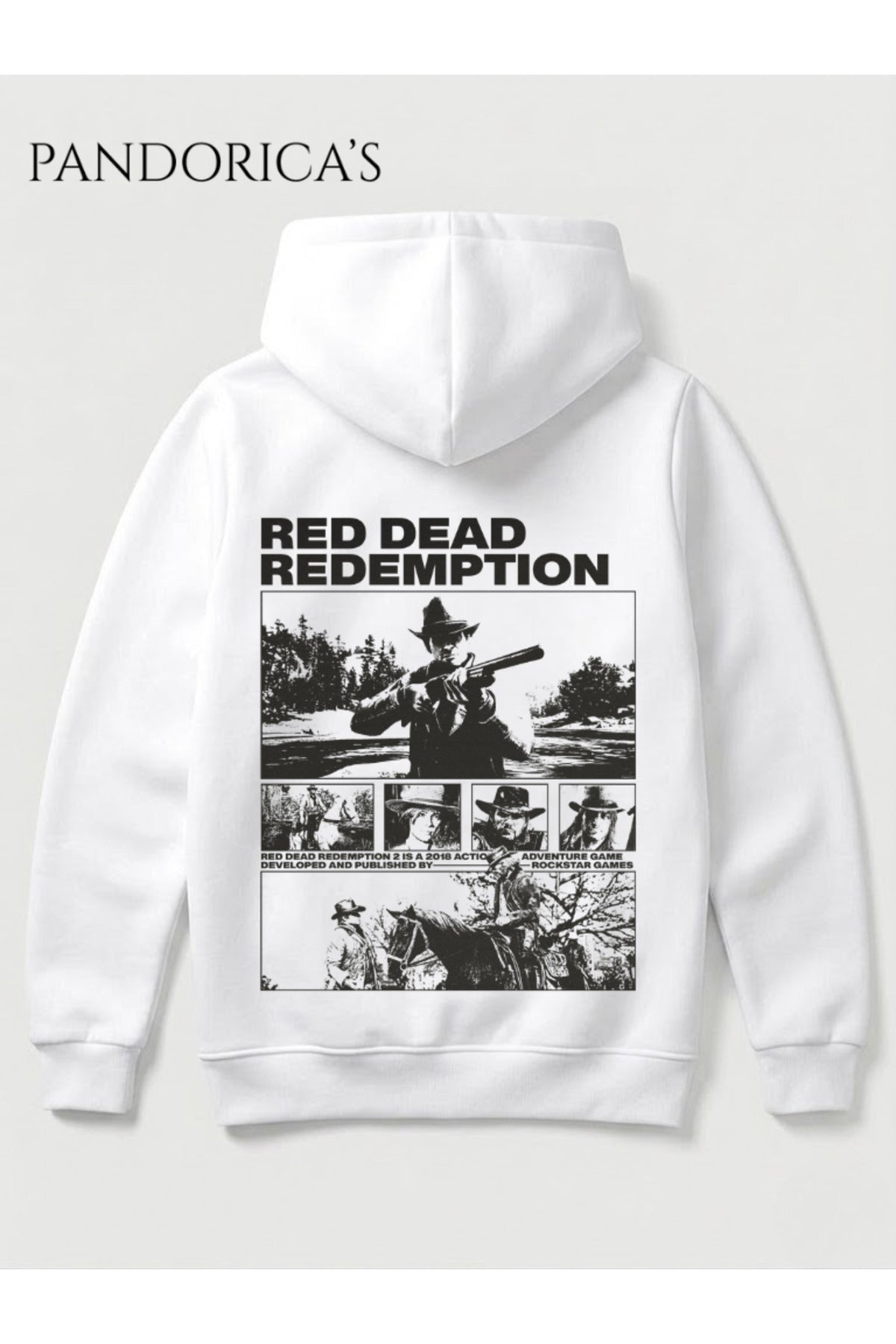 Beyaz Red Dead Redemption 2 Arthur Morgan Tasarımı Yazılı Sırt Baskılı Unisex Kapüşonlu Pamuklu Sweatshirt Hoodie - 69