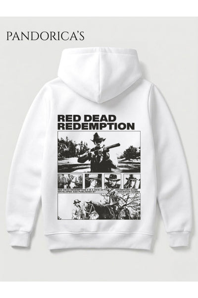 Red Dead Redemption 2 Arthur Morgan Tasarımı Yazılı SIRT Baskılı Unisex Kapüşonlu Pamuklu Sweatshirt Hoodie
