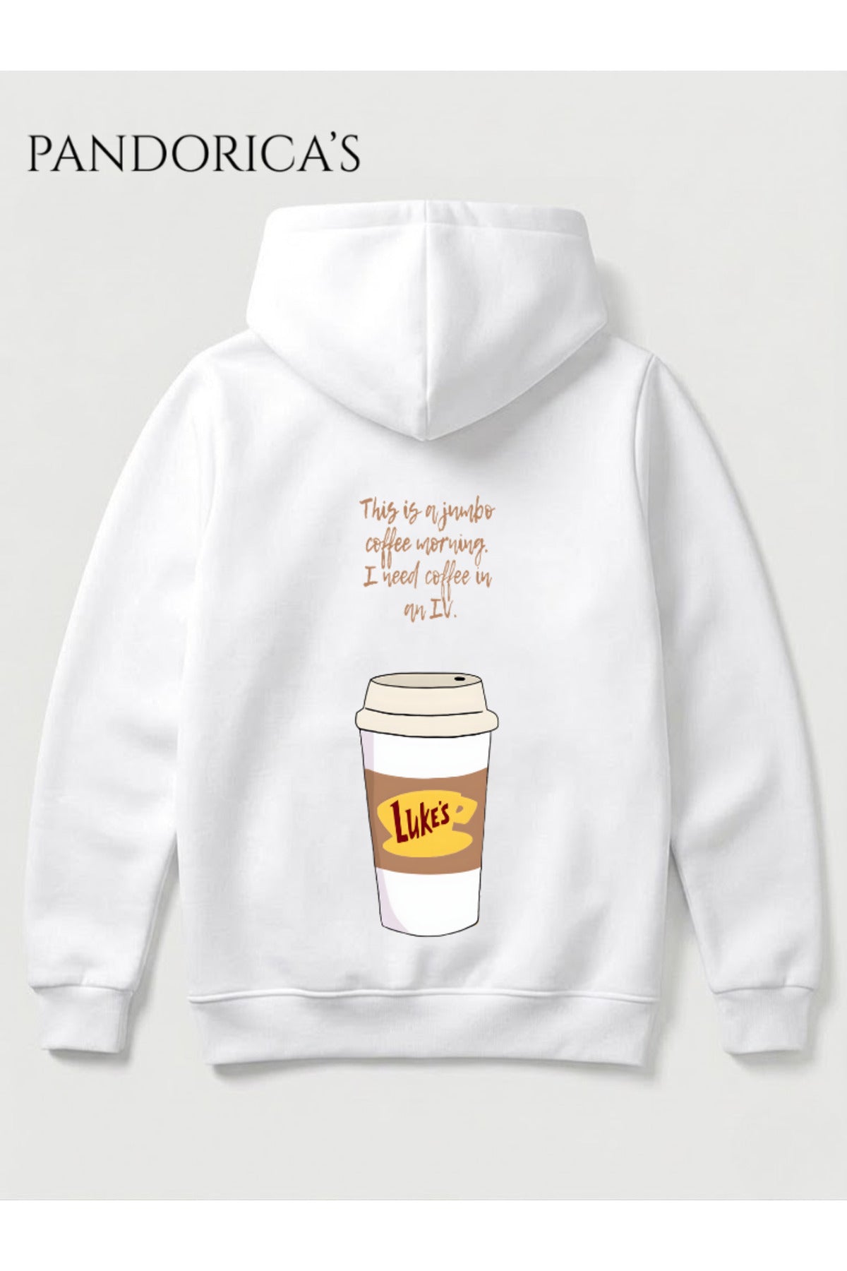 Beyaz Gilmore Girls "I Need Coffee In An IV" Lorelai Gilmore Tasarımı Yazılı Sırt Baskılı Unisex Kapüşonlu Pamuklu Sweatshirt Hoodie - 51
