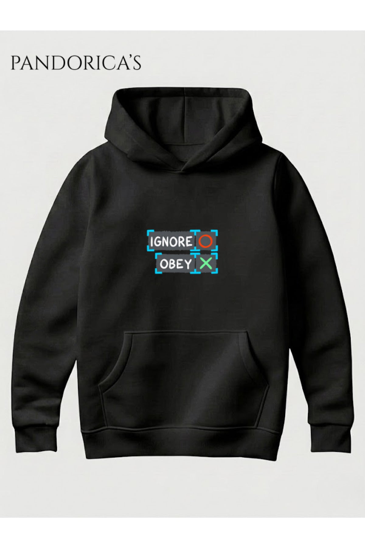 Siyah Detroit: Become Human Tasarımı "Ignore/Obey Deviant" Yazılı Sırt Ve Ön Baskılı Unisex Kapüşonlu Pamuklu Sweatshirt Hoodie - 140