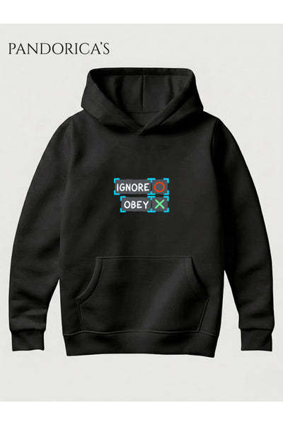 DETROIT: BECOME HUMAN Tasarımı "IGNORE/OBEY DEVIANT" Yazılı SIRT VE ÖN Baskılı Unisex Kapüşonlu Pamuklu Sweatshirt Hoodie