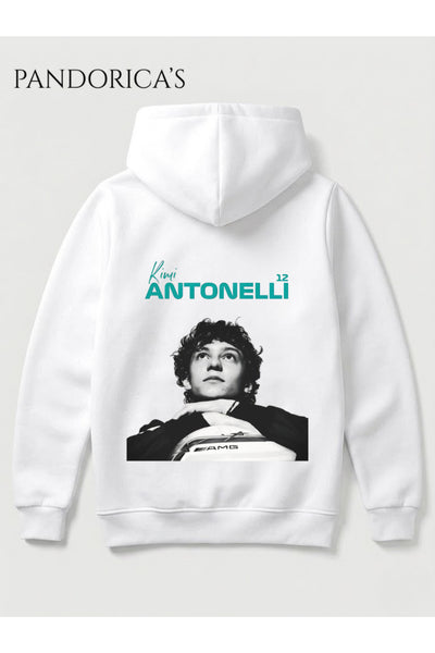 Kimi ANTONELLI 12 Tasarımı Yazılı SIRT BASKILI Unisex Kapüşonlu Pamuklu Sweatshirt (Hoodie)
