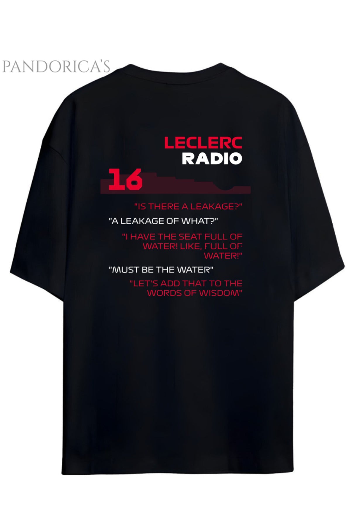 Siyah Pandorica's Charles Leclerc İkonik Diyalog Tasarımı Göğüs Ve Sırt Baskılı Unisex Pamuklu T-Shirt - 1