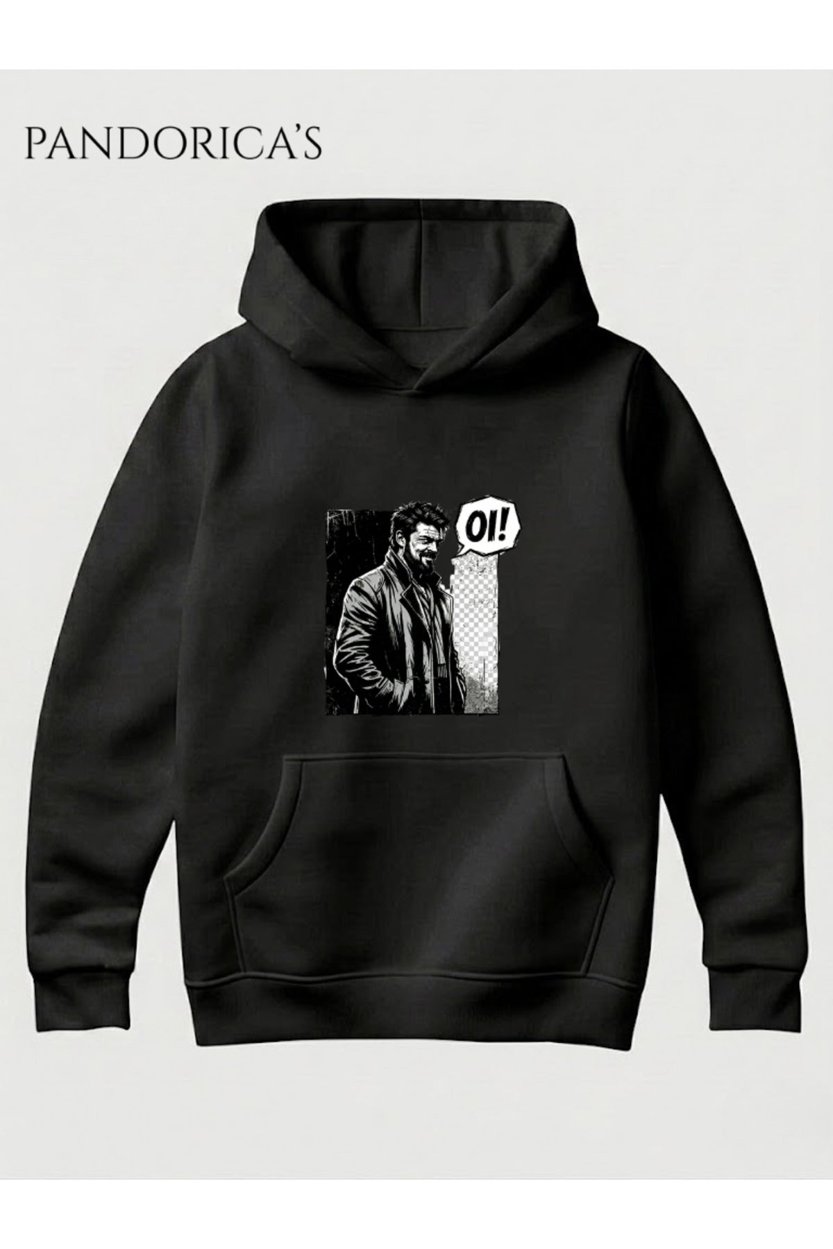 Siyah The Boys Billy Butcher Tasarımı "Oi" Yazılı Baskılı Unisex Kapüşonlu Pamuklu Sweatshirt Hoodie - 51