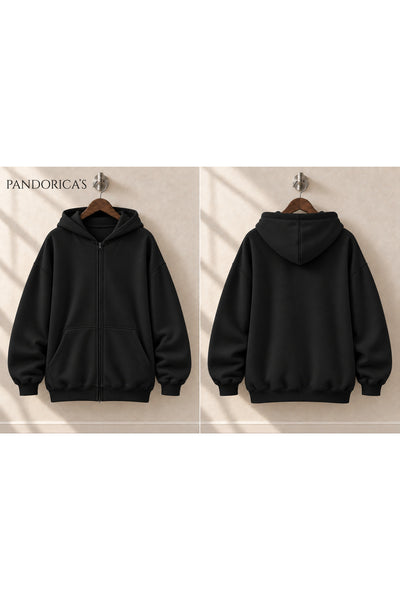 Unisex Relaxed Baskısız Basic İçi Şardonlu Kapüşonlu Fermuarlı Sweatshirt Hırka