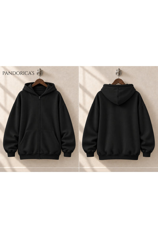 Unisex Relaxed Baskısız Basic İçi Şardonlu Kapüşonlu Fermuarlı Sweatshirt Hırka
