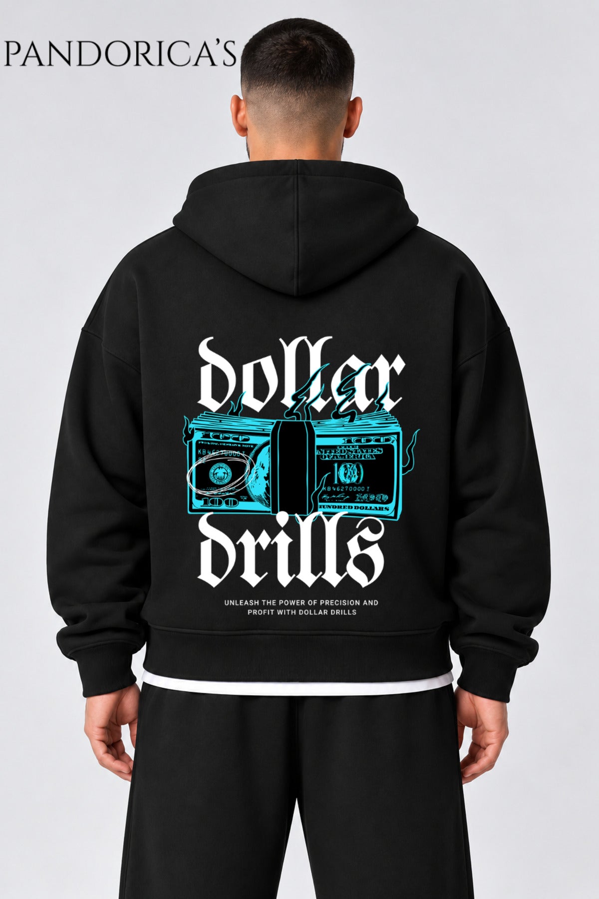 Siyah Urban Streetwear Money Yazılı Unisex Oversize Sırt Baskılı Pamuklu Kapüşonlu Fermuarlı Hırka - 1