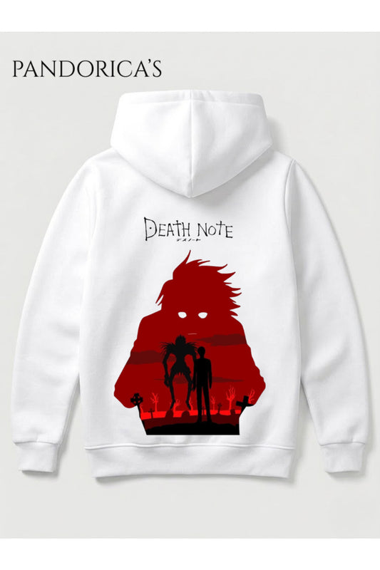 DEATH NOTE ANİME TASARIMI RYUK VE KİRA YAZILI SIRT BASKILI UNISEX KAPÜŞONLU PAMUKLU SWEATSHIRT HOODIE