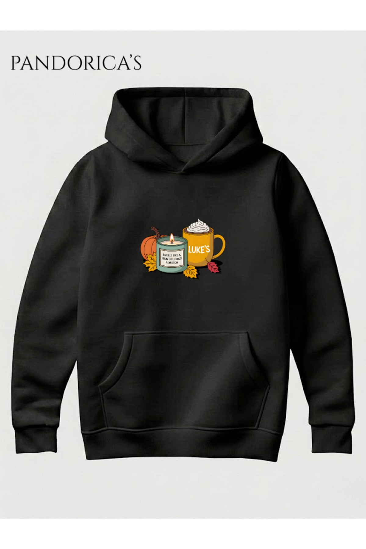 Siyah Gilmore Girls "Smells Like Gilmore Girls Rewatch & Luke's" Yazılı Baskılı Unisex Kapüşonlu Pamuklu Sweatshirt Hoodie - 267