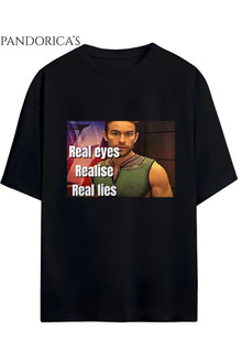 The Boys Tasarımı Deep İkonik Replik "The Eyes Realise Real Lies" Yazılı Baskılı Unisex Pamuklu Relaxed Kalıp Tişört