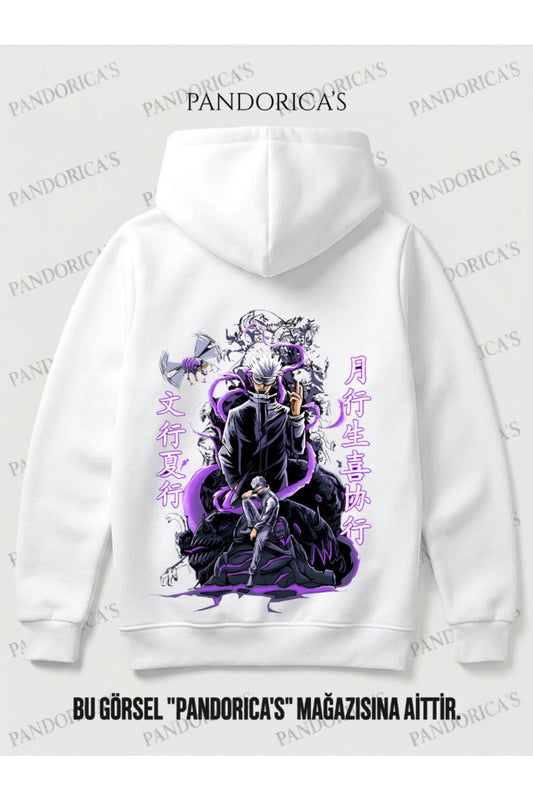 JUJUTSU KAISEN ANİME Tasarımı Yazılı "SATORU GOJO" SIRT BASKILI Unisex Kapüşonlu Pamuklu Sweatshirt (Hoodie)