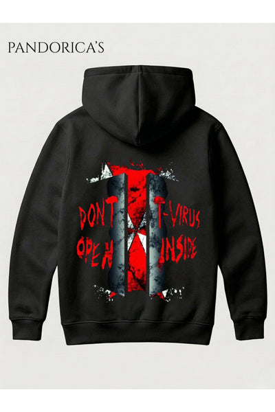 RESIDENT EVIL "DON'T OPEN T-VIRUS INSIDE" Tasarımı Yazılı SIRT Baskılı Unisex Kapüşonlu Pamuklu Gamer Sweatshirt Hoodie