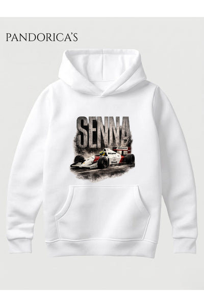 Ayrton Senna Tasarımı Sırt ve Ön Baskılı Unisex Kapüşonlu Pamuklu Sweatshirt (Hoodie)