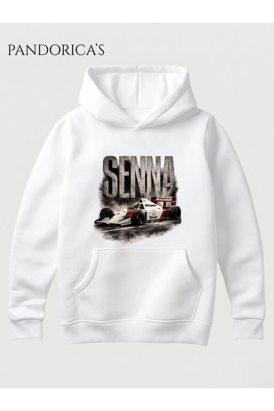 Ayrton Senna Tasarımı Sırt ve Ön Baskılı Unisex Kapüşonlu Pamuklu Sweatshirt (Hoodie)