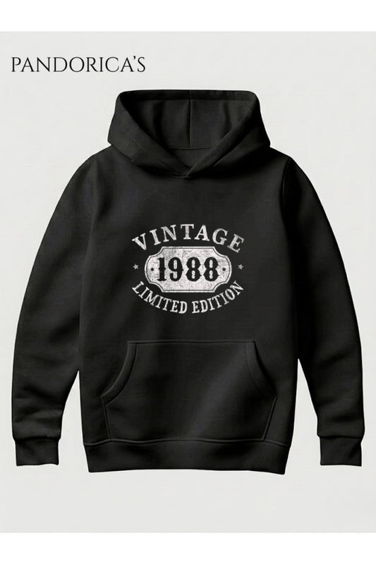 VINTAGE 1988 DOĞUM YILI YAZILI BASKILI RETRO TASARIM UNISEX KAPÜŞONLU PAMUKLU SWEATSHIRT HOODIE