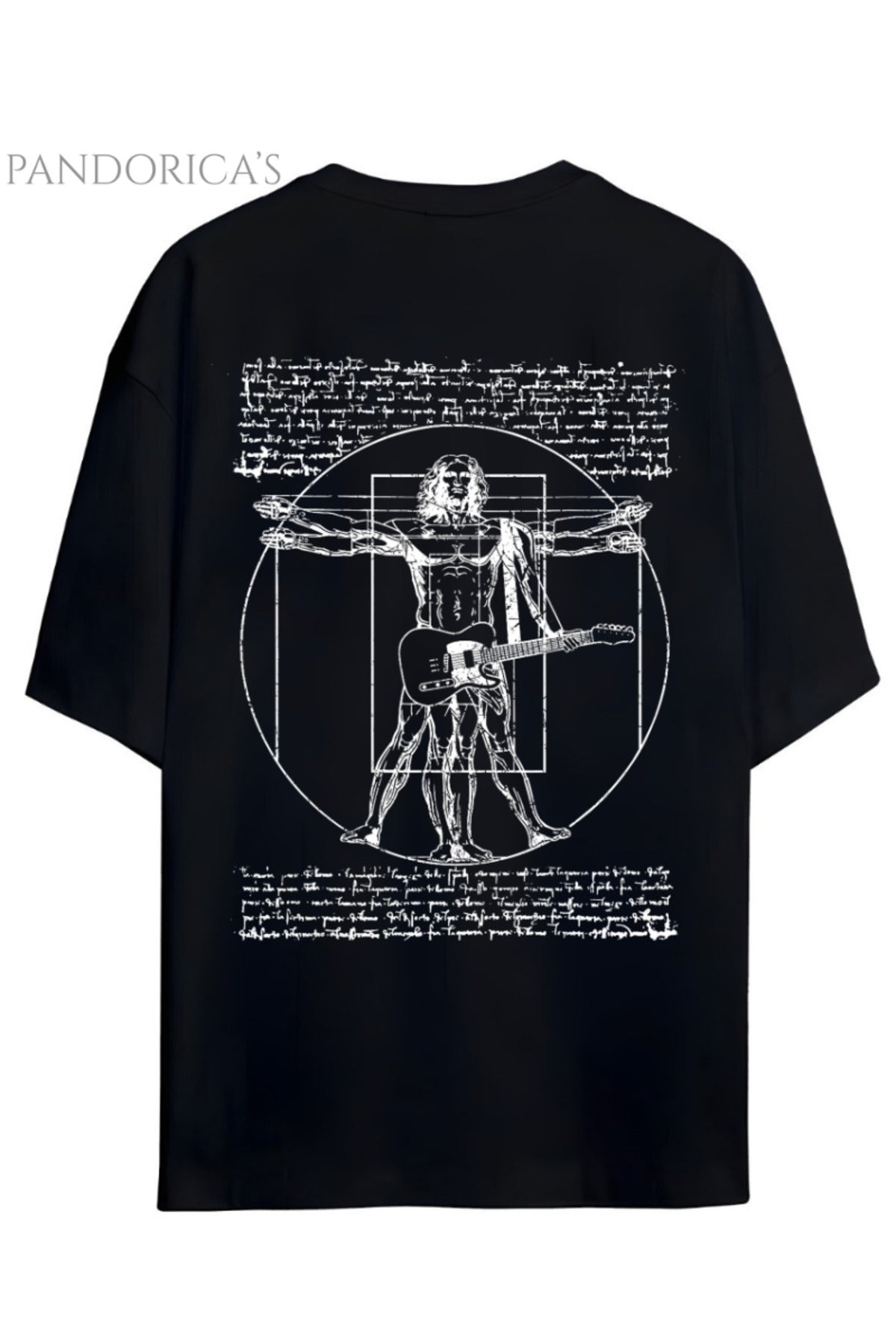 Pandorica's Rock&Sanat Konseptli Da Vinci Özel Tasarım Sırt Baskılı Unisex Pamuklu T-Shirt