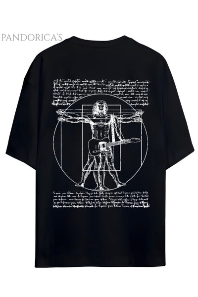 Pandorica's Rock&Sanat Konseptli Da Vinci Özel Tasarım Sırt Baskılı Unisex Pamuklu T-shirt