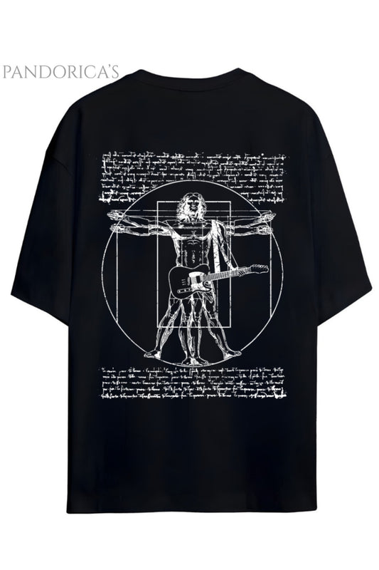 Pandorica's Rock&Sanat Konseptli Da Vinci Özel Tasarım Sırt Baskılı Unisex Pamuklu T-shirt
