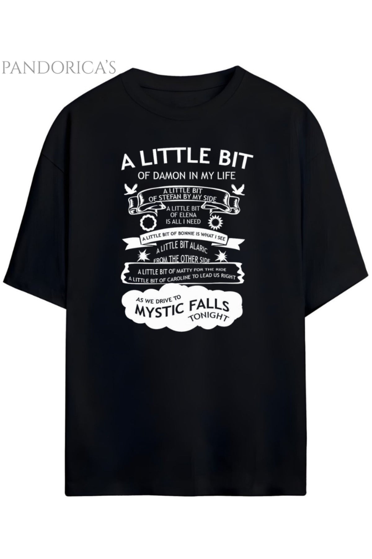 Siyah Pandorica's The Vampire Diaries Tasarımı Unisex Pamuklu T-Shirt - 9