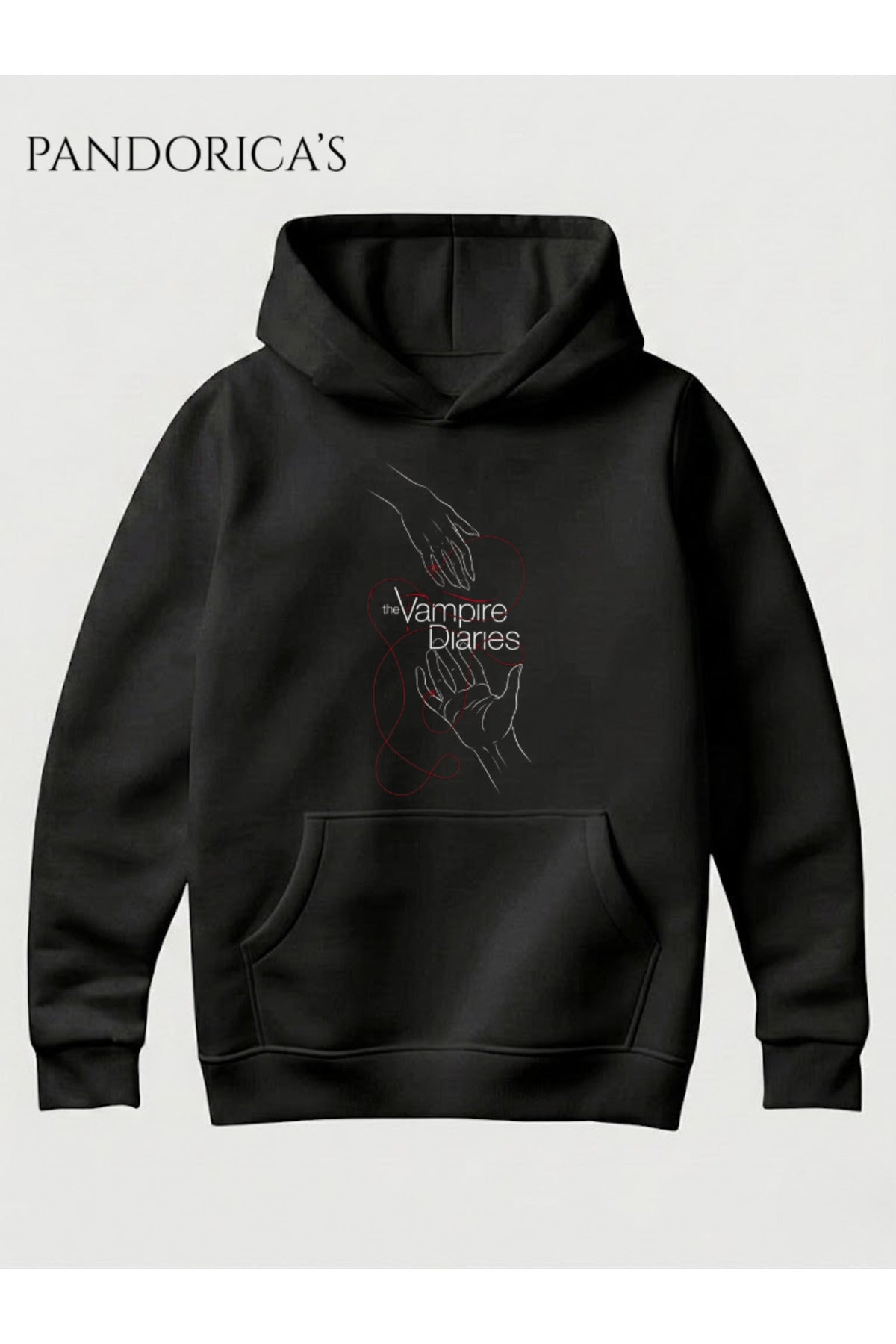 Siyah The Vampire Diaries Tasarımı Yazılı Baskılı Pamuklu Kapüşonlu Unisex Sweatshirt Hooded Hoodie - 42