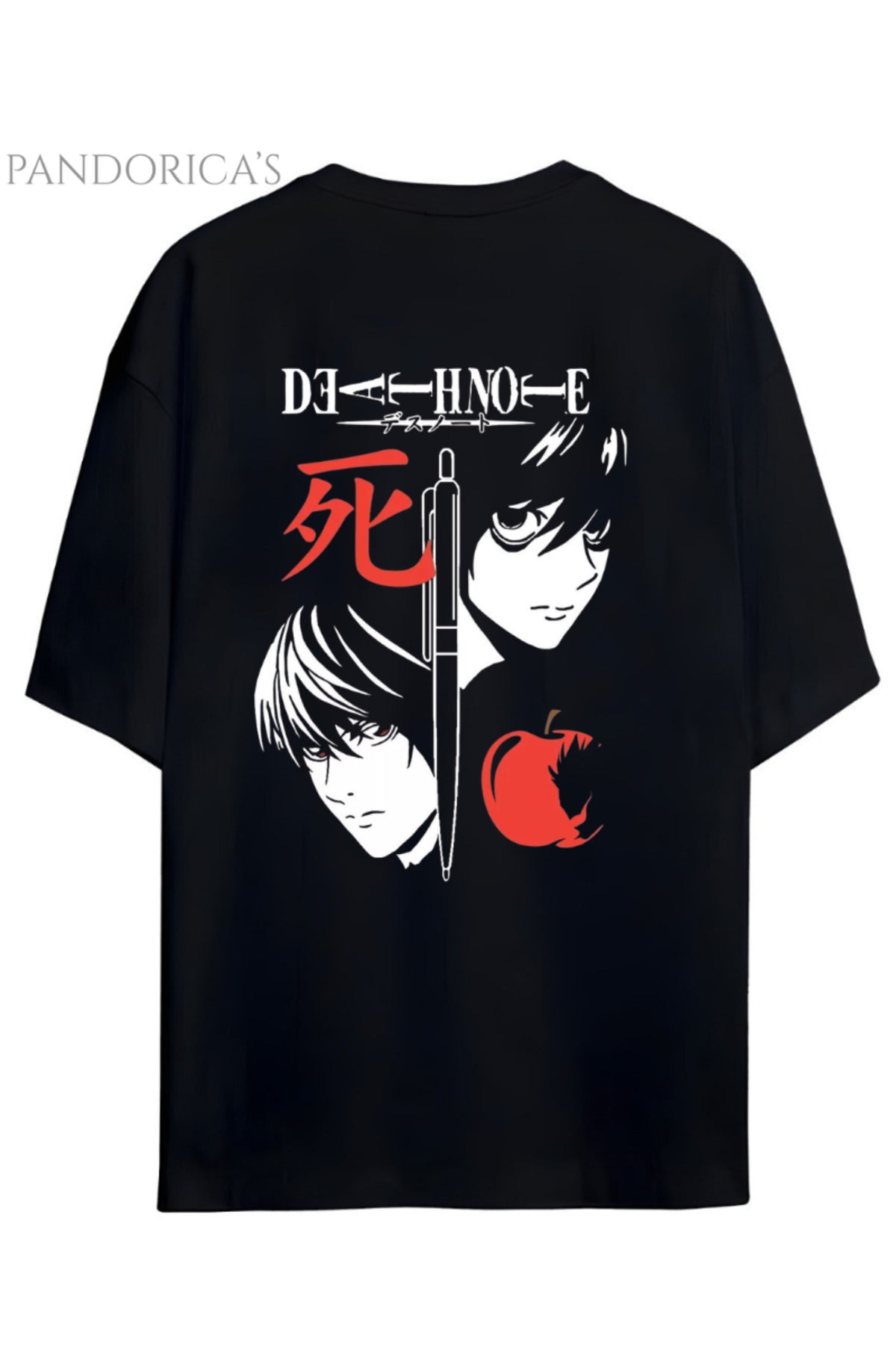 Siyah Death Note Anime Tasarım Serisi Ki̇ra Ve L. Lawliet Sırt Baskılı Yazılı Unisex Pamuklu Tişört - 17