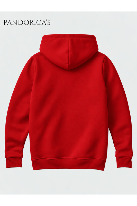 Unisex Kırmızı %100 Pamuk 3 İplik Kışlık Kapüşonlu Kanguru Cepli Basic Sweatshirt (Hoodie)
