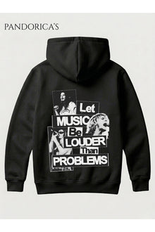 NIRVANA "LET MUSIC LOUDER THAN PROBLEMS" Tasarımı Yazılı SIRT Baskılı Unisex Kapüşonlu Pamuklu Sweatshirt Hoodie