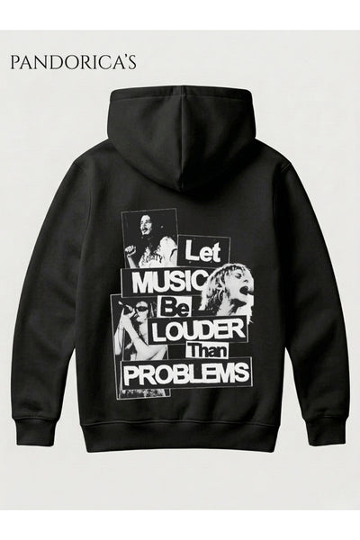 NIRVANA "LET MUSIC LOUDER THAN PROBLEMS" Tasarımı Yazılı SIRT Baskılı Unisex Kapüşonlu Pamuklu Sweatshirt Hoodie
