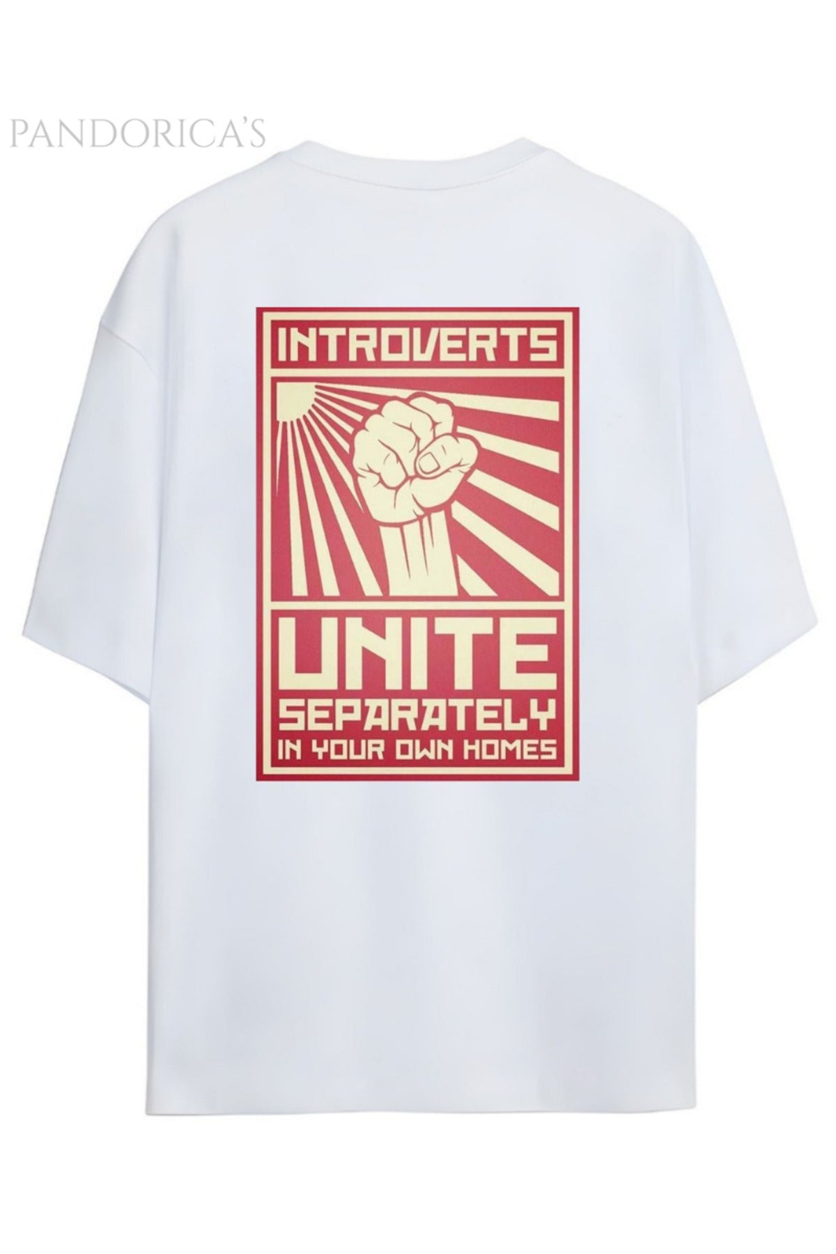 Pandorica's İronik Retro Introverts Tasarım Sırt Baskılı Yazılı Unisex Pamuklu T-Shirt