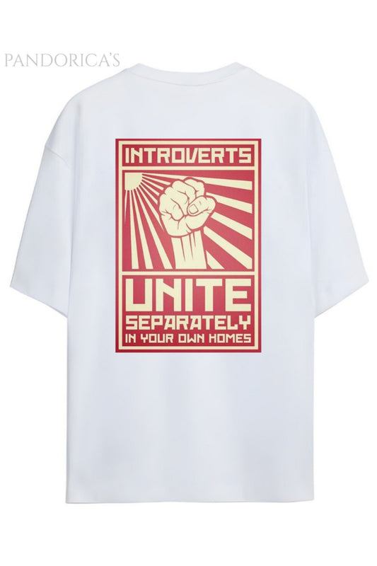 Pandorica's İronik Retro Introverts Tasarim Sırt Baskılı Yazılı Unisex Pamuklu T-shirt